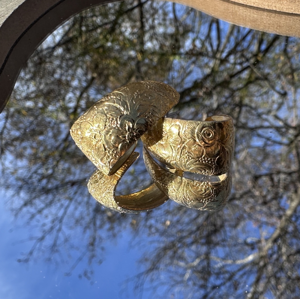 Vintage Gold Floral Half Hoop Earrings